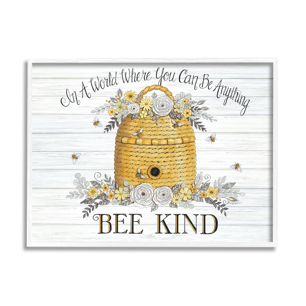 Stupell Industries In A World Bee Kind Motivational Phrase Beehive Framed Wall Art